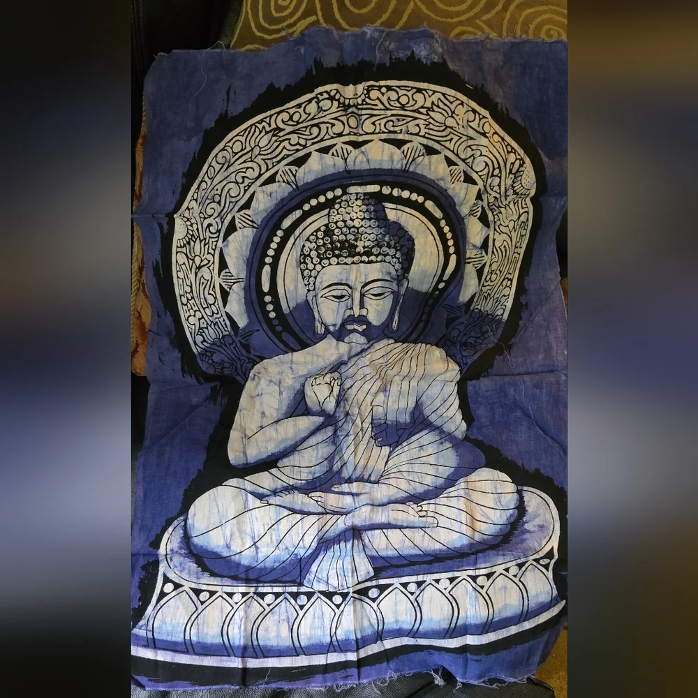Buddha blue batik cloth banner 22"x32" - Picture 3 of 6